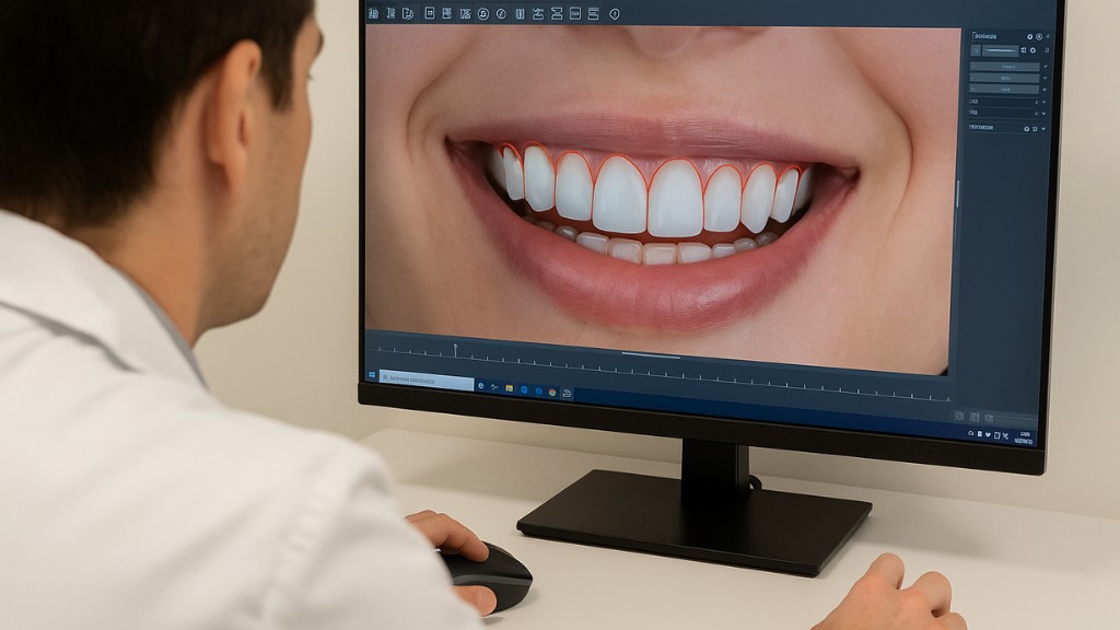 Doctor utilizando Diseño de Sonrisa para carillas dentales Doctor utilizando Diseño de Sonrisa para carillas dentales